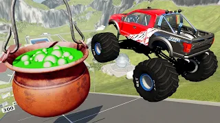 Random Cars Crazy Jumping Over Spooky Witch Pot – BeamNG.Drive Game | Satisfying Cars Crashes Live