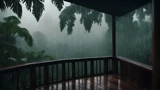 6-Hour Heavy Rain Sounds for Relaxation and Deep Sleep | AI-Enhanced Balcony Scene