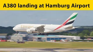 Hamburg Airport Emirates A380 landing 4K