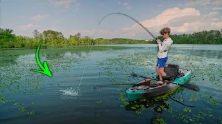 Hunting Aggressive BASS DEEP In The GRASS! (Frog Fishing)