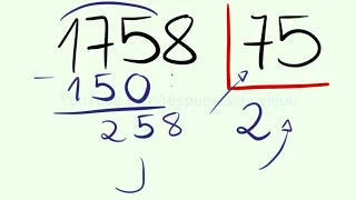 División por dos cifras resuelta 1758 dividido entre 75 con resta
