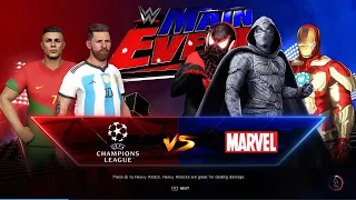 WWE 2K23 | Ronaldo and Messi VS Marvel Superheroes | Two on three tag team match | PS5