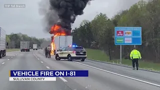 Tractor-trailer catches fire on I-81