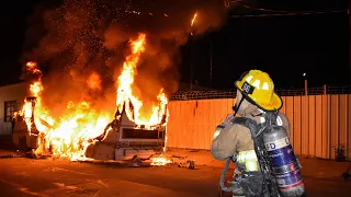 Well-Involved RV Fire: LAFD Light Force 66 (South LA)