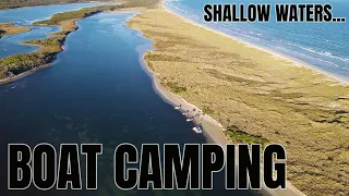 BOAT CAMPING - CAMPING ON MY RUNABOUT BOAT - SHALLOW WATERS...