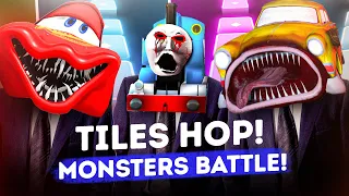 LIGHTNING MCQUEEN EATER vs THOMAS THE TRAIN EATER EXE vs BUS EATER vs CAR EATER😱TILES HOP BATTLE😱