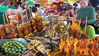 Cambodian Popular Street Food , Grilled Chicken, Frogs, Crab Fat, Palm Cake, & More