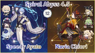 【GI】C0 Speedy Ayato x Navia Chiori Tag Team - Spiral Abyss 4.5 Floor 12 | Full Star Clear Showcase!