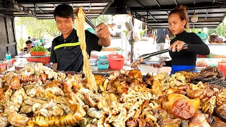 Grilling & Frying Like Legend! Grilled Pig's intestine, Fry Turtle & More - Cambodian Street Food