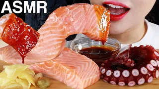 ASMR Salmon & Octopus Sashimi with Fire Sauce Eating Sounds | 통연어, 문어 불닭소스 먹방 | Salvage | MINEE EATS
