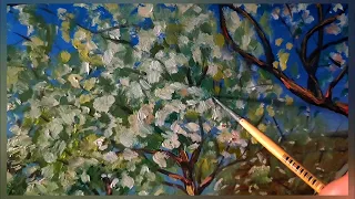 «цветущие яблони» по мотивам И.И. Левитана  картина маслом