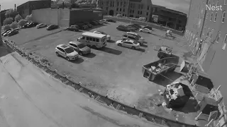 New surveillance video shows a support brace bending before a building collapse in Iowa