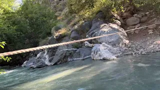 Hiking to the Bridge to Nowhere in the San Gabriel Mountains, Southern California.