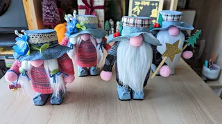 DIY Gnomes from kid sock. How to make hats from paper and jeans making shoes from cork  งานฝีมือ