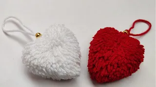 Super Easy Pom Pom Heart Making with Finger | How to Make Yarn Heart |