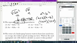 Algebra I August 2019 Regents Exam Answers Questions 1-12