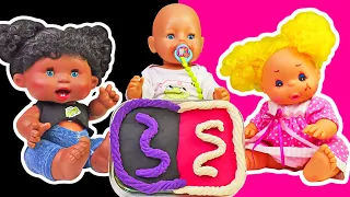 Baby dolls pretend to play cooking Play-Doh pie for friends. Play-Doh toys. Fun video for kids.