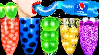 ASMR RAINBOW DRINKS, PEPSI HONEY JELLY, BOBA, GRAPE JELLY, CANDY, EDIBLE FROG EGGS 신기한 물 먹방 MUKBANG