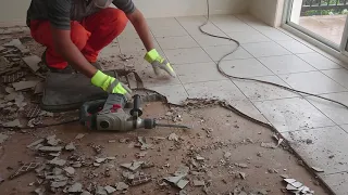 Removing tiles with a hammer drill