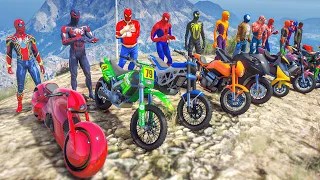 ALL SPIDERMAN Motorcycles Mountain Speed Jump Challenge  | GTA 5 MODS