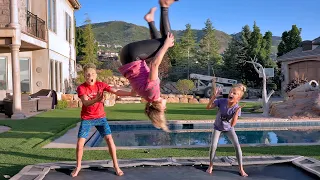 Teaching our mom to do a Back Flip! She Can’t say NO!