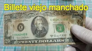 LAVE CON CLORO UN BILLETE VIEJO MANCHADO Y LES MUESTRO LO QUE PASÓ