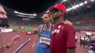 Tokyo Olympics. Italy-Qatar joint gold medal moment at men's high jump