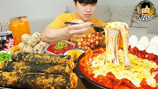 ASMR MUKBANG | RICE CAKE Tteokbokki, Fire Noodles, Hot dog, sausage recipe ! eating