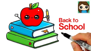 How to Draw Back to School 🍎📚Apple and Pencil on a Stack of Books