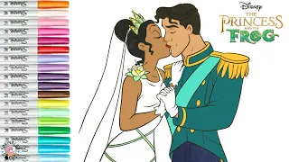 Disney Princess Coloring Book Page Tiana and Naveen Wedding Day Kiss The Princess and the Frog