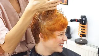 SUPER HAIRCUT – REDHEAD LONG TO SHORT CURLY PIXIE