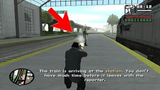What happens if the reporter is shot before getting on the train during Snail Trail -GTA San Andreas
