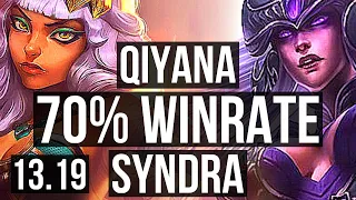 QIYANA vs SYNDRA (MID) | Rank 3 Qiyana, 70% winrate, 8 solo kills, 16/2/4 | BR Challenger | 13.19