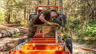 Sawing a White Pine Log Too Big for My Sawmill and Tractor