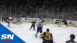 Patrice Bergeron Fires A One-Timer Past Connor Hellebuyck