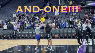 📺 Stephen Curry arena entrance and “And-One!!!” with Bruce Fraser + workout/3s at Warriors pregame