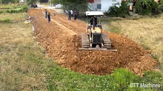 Amazing Techniques Building New Village Road By Dump Trucks 5Ton & Bulldozer Spreading Stone