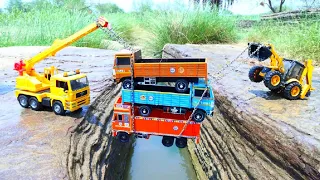 Tata Hyva Tipper Dumper Truck Accident Pulling Out Crane Machine JCB 3DX Plus ? cartoon | SAMEER Toy