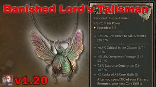 Diablo IV Unique Items - Banished Lord's Talisman (Amulet) [Patch 1.20]