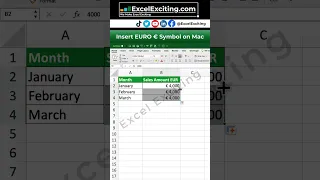 Insert Euro € symbol on Excel for Mac - #Shorts 0010