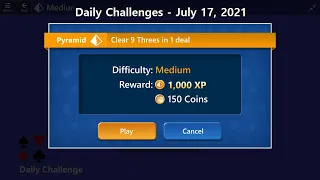 Microsoft Solitaire Collection | Pyramid - Medium | July 17, 2021 | Daily Challenges