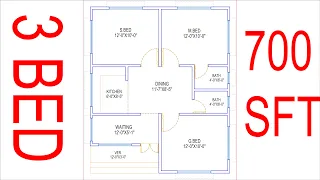 HOUSE PLAN DESIGN | EP 190 | 700 SQUARE FEET 3 BEDROOMS HOUSE PLAN | LAYOUT PLAN