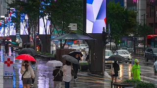 Heavy Rainy Gangnam Street | City View Seoul Korea | Rain Ambience 4K HDR