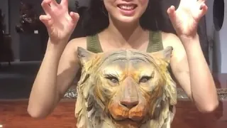 Amazing lion head wood carving sculpture