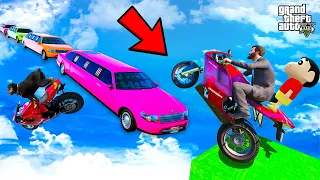 MICHAEL TRIED IMPOSSIBLE LIMOUSINE CAR JUMP PARKOUR RAMP CHALLENGE GTA 5 | SHINCHAN and CHOP