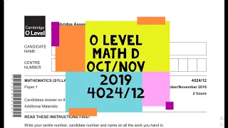 O Level Math D Paper 1 4024/12 Oct/Nov 2019