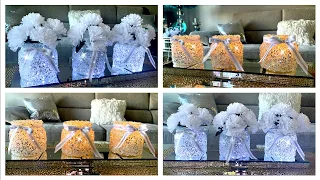 DIY Dollar Tree Lighted Crushed Glass Vase | Crushed Glass Candle Holder | Glam Decor