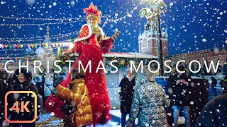 【4K】Moscow Christmas Walk 🎄 Winter Russia 🎅 Christmas Lights Walking Tour