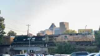 Union Pacific leads Norfolk Southern Train 155 Summit - Greensboro NC Skyline  #norfolksouthern