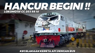 LOKOMOTIF KERETA HANCUR !! || MELIHAT KONDISI LOKOMOTIF KECELAKAAN DENGAN BUS